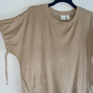 Chicos Zenergy Suede Active Top Oversized S Perforated Knit Tan Brown Soft